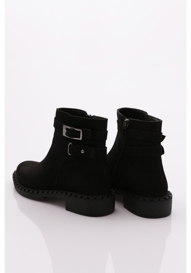 Dgn 050 Kadin Yani Kemerli Klasik Bot 050-2495-R1627 Siyah Nubuk