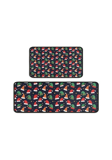 Noel Desenli 2'li Mutfak Matı, Anti-yorgunluk, Yastıklı Ve Kaymaz, Mutfak Ve Ofis İçin Noel Şapka Yıldızı