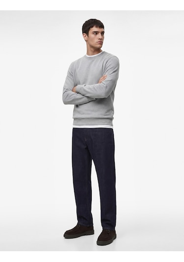 Koton Pamuklu Uzun Kollu Şardonlu Bisiklet Yaka Erkek Basic Sweatshirt Gri 6wam70017mk