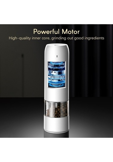 Bloomnest Baharat Öğütücü, Elektrikli Öğütme Şişesi 6 Hız, Usb, Tuz & Biber İçin Uygun Beyaz