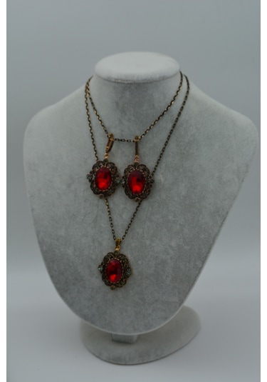 Stoneage Yakut ve Zirkon Taşlı Kolye ve Küpe Set  Takım