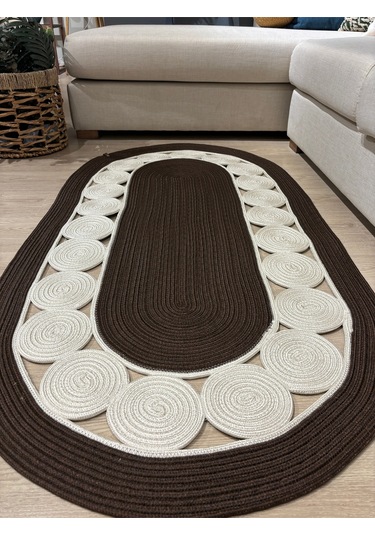 Cookie Jüt Hasırlı El Örgüsü Kilim Kahverengi - Krem