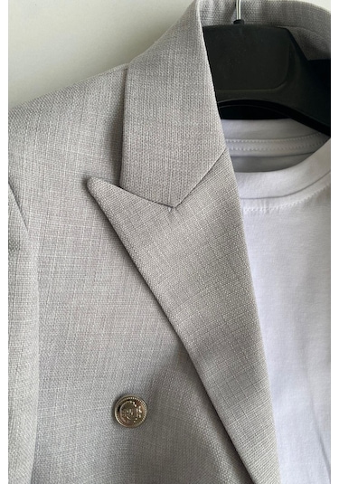 Milano Kruvaze Ceketli Tişörtlü Çocuk Takım Elbise Gri Gri