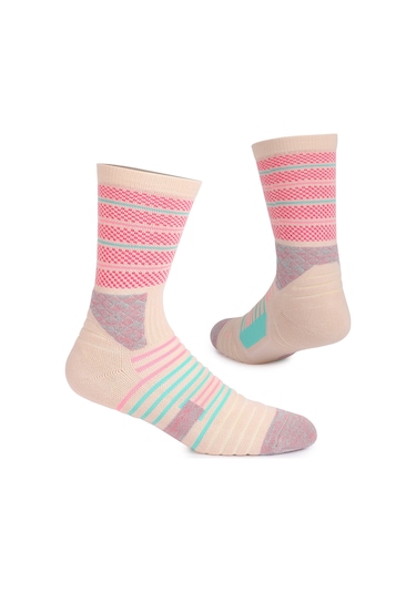 Lemestar Spor Çorapları Basketbol Bisiklet Turizm Kayaklama Orta Boy Antrenman Topuk Ayak Üstü Yumuşak Yastık Kaymaz Dikiş Desenli Tek Çift Pembe