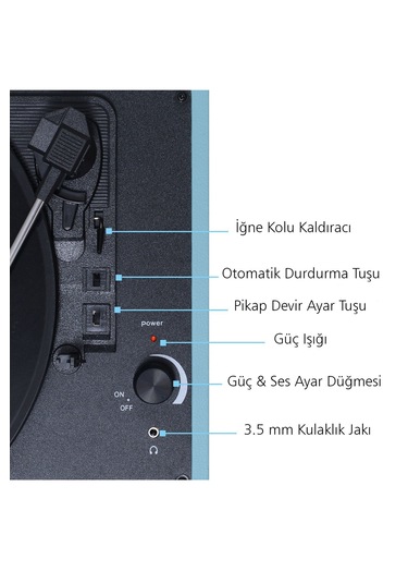 Hanamı Hem Sarjlı Hem Bluetoothlu Tüm Plakları Çalan Pikap Mavi