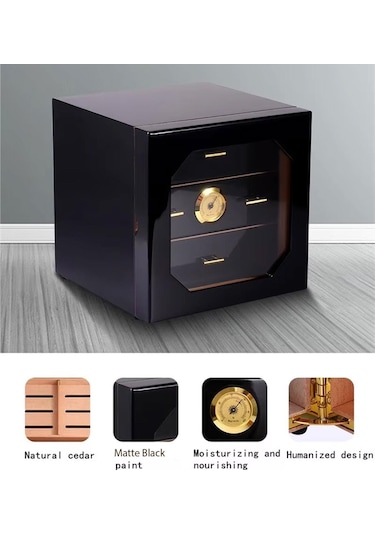 Cigarloong Camlı 3 Çekmeceli Puro Kutusu Humidor Siyah 60's