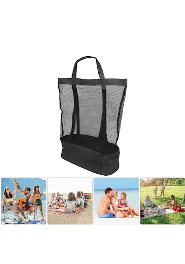 Microcase 2 Katlı 50lt Termal Buzluk Bölmeli Plaj Seyahat Çantası Al4519 Siyah