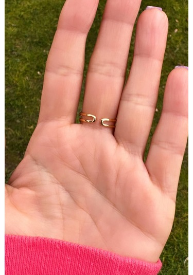 Altın Kaplama Ayarlanabilir Çift Sıra Hologram Yüzük Gold