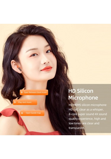 Leezsing S11 Bluetooth 5.3 Kulaklık - Şeffaf Gövde, Hi-fi Ses, Suya Dayanıklı, Uzun Pil Ömrü, Akıllı Gürültü Engelleme, Parmak İzi Kontrolü - Turuncu