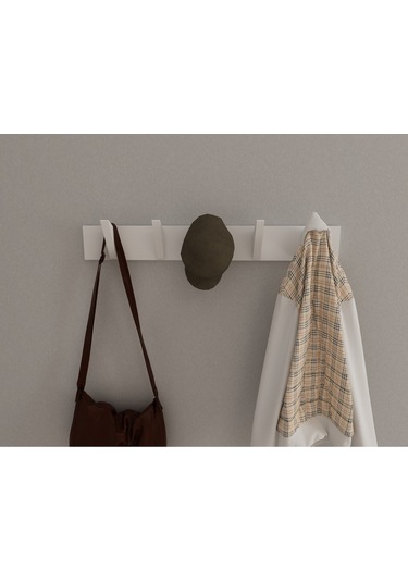 Hepsi3boyutlu Modern Duvar & Kapı Kanca Askılık - 5 Adet Beyaz Kanca Askılık - Model No : 5 Beyaz