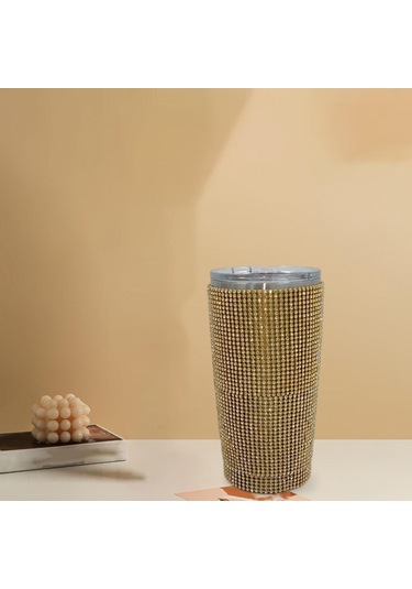 Homyl 600ml Seyahat Elmas Su Şişesi Kupa Vakum Tumbler Altın Altın