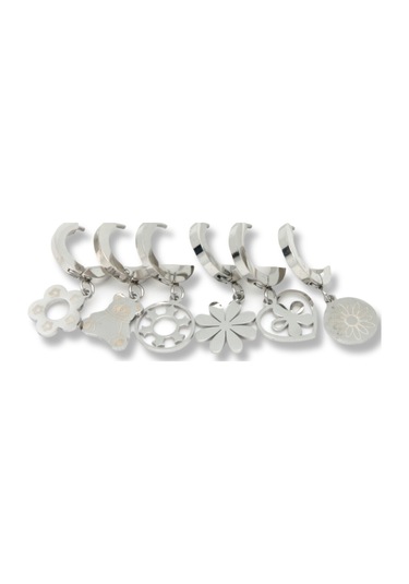 Waves And Pebbles Altılı Çiçek Küpeler Gümüş