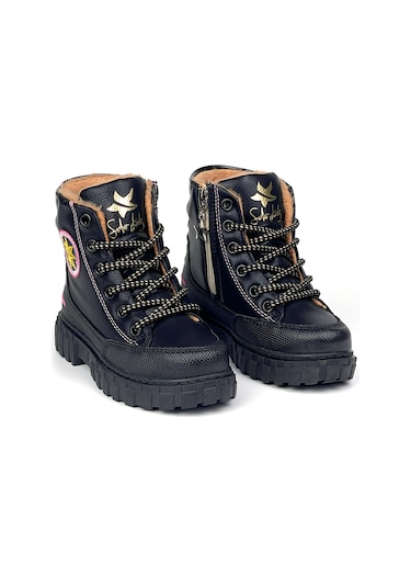 Kız Çocuk Siyah İçi Kürklü Termo Taban Suya Soğuğa Dayanıklı Günlük Rahat Bot Siyah