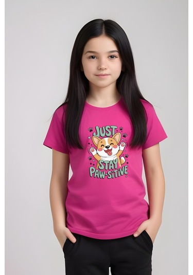 Just Stay Paw Baskılı Kız Çocuk Tişört Ve Eşofman Alt-üst Takım Fuşya