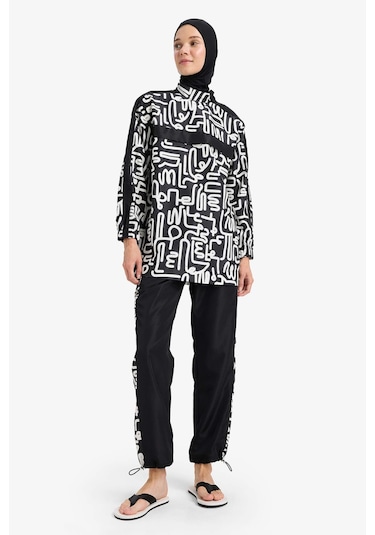 DeFacto Regular Fit Su İtici 3'lü Desenli Burkini Tesettür Mayo Takım E7996AX25HSBK81