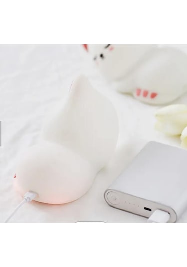 Uyuyan Kedi - Led Silika Jel Gece Lambası Beyaz