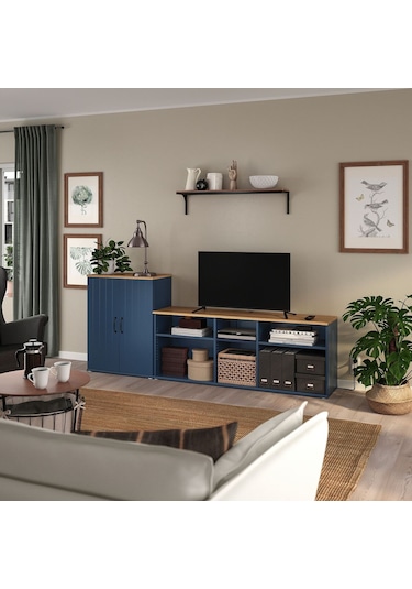 Tv Ünitesi, Mavi-siyah, 226x38x90 Cm Siyah