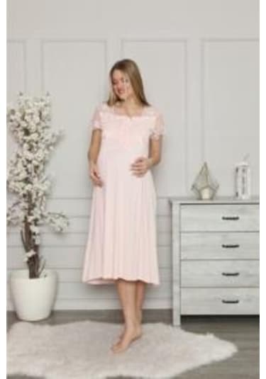 Limissi 1208 Pembe Hamile Lohusa Dantelli Gecelik