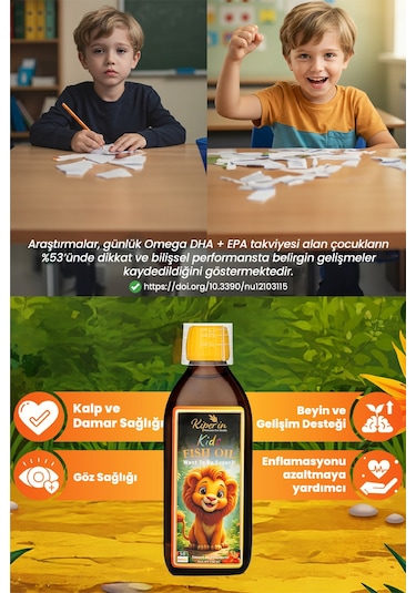 Kiperin Kids Fish Oil Çocuk Özel Yüksek Balık Yağı: 1800, Omega 3:1206mg, Epa:180mg, Dha:900mg 150ml