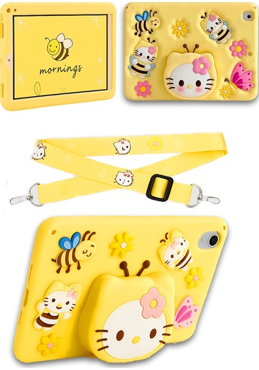 Apple Ipad 8. Ve 9. Nesil 10.2 Inç 2020 / 2021 Uyumlu Kedi Kılıf Standlı Eğlenceli Koruma Yellow