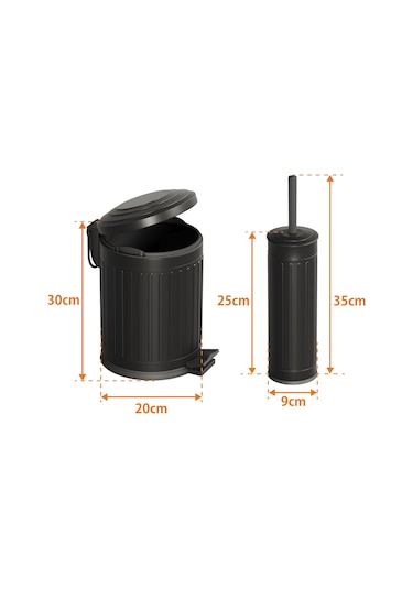 Aqua Bagno Midas Klozet Fırçası + Çöp Kovası 5 Lt -2 Parça Set, Mat Siyah Siyah