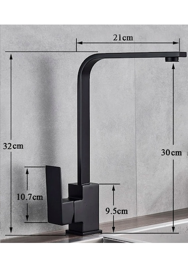 Venita Siyah Mutfak Bataryası Sıcak Soğuk Çift Su Girişli Kare Mutfak Bataryası Soft