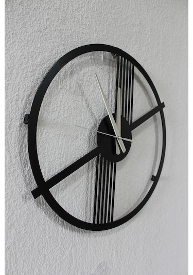 Retro Ve Modern Arası Şık Duvar Saati Siyah Metal, 40 Cm Siyah
