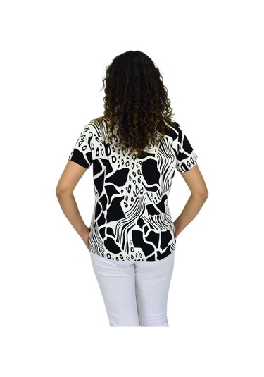 Kadın Kısa Kol Baskılı Bluz Bgl-st04701 Siyah