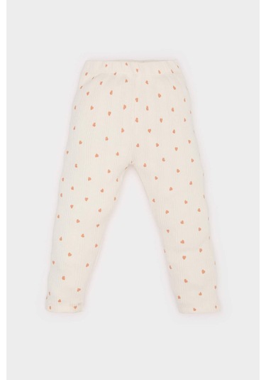 DeFacto Kız Bebek Kalp Desenli Beli Lastikli Fitilli Kaşkorse Tayt E8207A525SPER233 Ekru