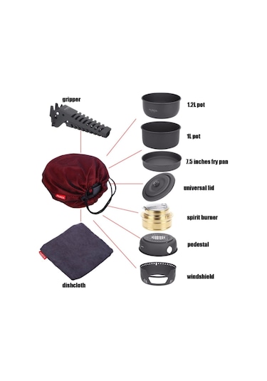 Alocs Kamp Pişirme Seti 10 Parça Alkol Ocaklı Çok Renkli