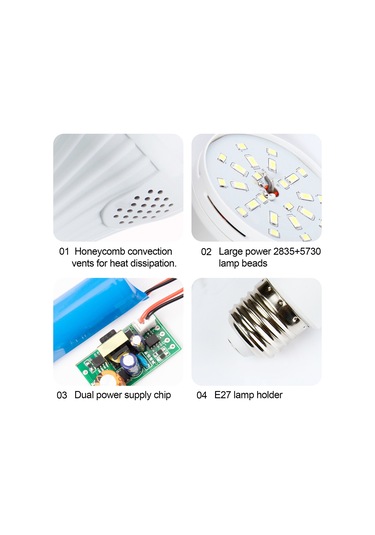 Qingmipy E27 12w Beyaz Işık Akıllı Acil Durum Ampülü - 85v-256v Geniş Voltaj, Usb Şarjlı, Suya Dayanıklı, Dokunmatik Kontrol, 3-5 Saat Kullanim Süresi, Halka Takımı