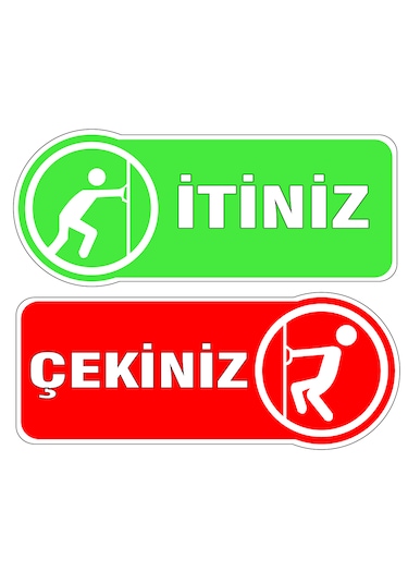 İtiniz-çekiniz Folyo Baskı Etiket Kırmızı - Yeşil