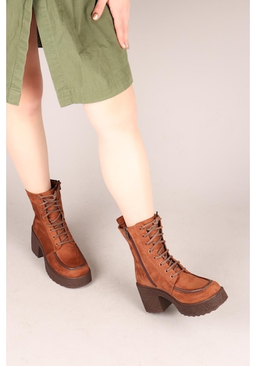 Tullıa Bağcıklı Süet Topuklu Kadın Bot Tarçın-7702 Yeşil