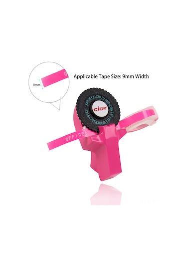 Tenfowee Pembe Mini Etiket Yazıcı - 9mm Genişliğinde 2 Adet Band Siyah + Rastgele Renk - Plastik Yapı - El Defteri Dekorasyonu İçin