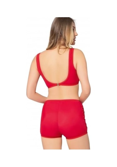 Markahit Argisa Tüllü Detaylı Şortlu Bikini Kırmızı