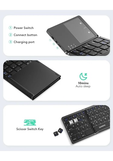 Samsers Touchpadli Katlanabilir Bluetooth Klavye Bt X 1 Black