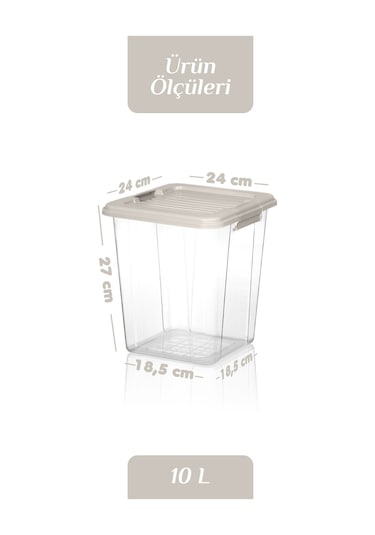 2'li Mega Organizer Box 10l - Un Bakliyat Erzak Saklama Kabı Kilit Kapaklı Deterjan Düzenleyici Kutu Bej