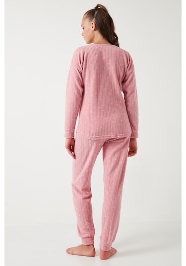 Lela Standart Fit Bisiklet Yaka Bayan Pijama Takımı 6093735 Pudra