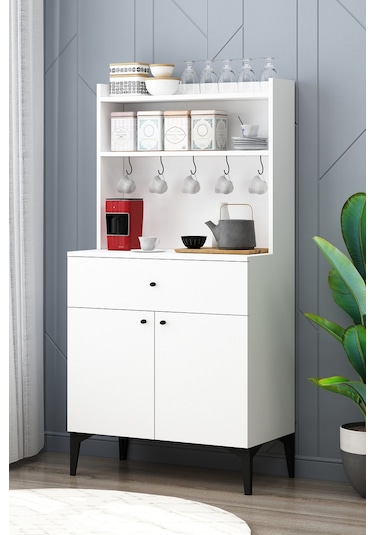 Armen Kahve Köşesi Mutfak Bangosu Çok Amaçlı Dolap Beyaz