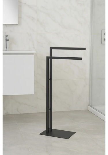 Ayaklı Havluluk, İkili, 38 X 80.5h X 18 Cm - Mat Siyah Mat Siyah