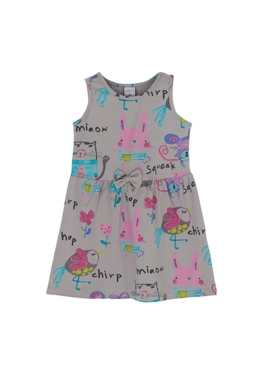 Lovetti Kız Çocuk Chirping Animals Desen Kolsuz Elbise 5757-11Q047 Gri