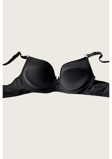 Mikro Kumaş Push Up Dolgulu Balenli Günlük Tek Destekli Sütyen Siyah