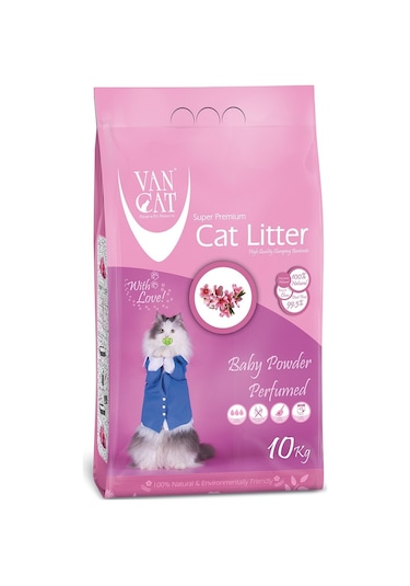 Vancat Bebek Pudrası Kokulu İnce Taneli Bentonit Kedi Kumu 2 x 10 KG