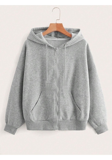 Butterfly Yazı Desen Hırka - Gri Baskılı Oversize Kapüşonlu Gri