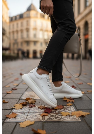 Enoch Erkek Alex Model Jel Taban Sneaker Oversize Kalın Ve Parlak Tabanlı Lüks Sokak Modeli Beyaz
