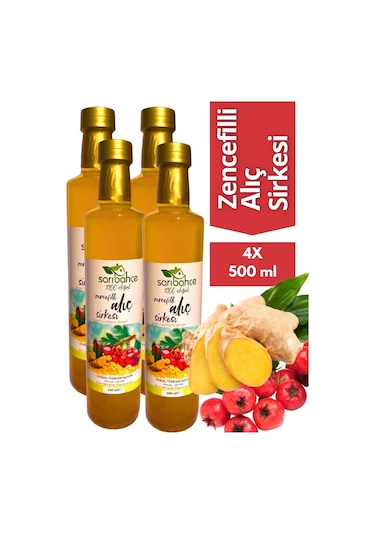 Zencefilli Alıç Sirkesi 500 Ml 4'lü Paket - Organik Doğal Fermantasyon