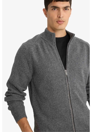 Defacto Standart Fit Dik Yaka Fermuarlı Triko Hırka F2983ax25wnar104 Antrasit