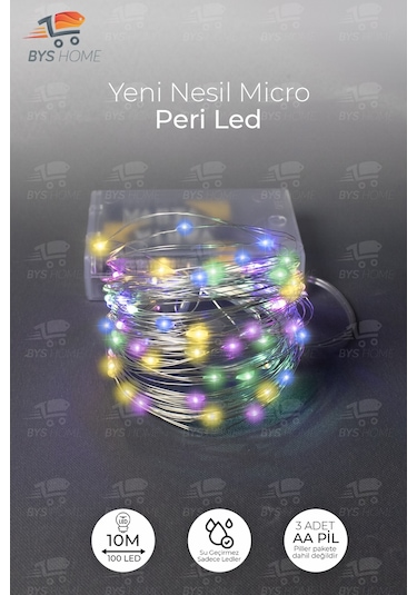 10 Adet 10 Metre Rgb Renk Pil İle Çalışan Peri Led Dekoratif Ve Şık Aydınlatma RGB