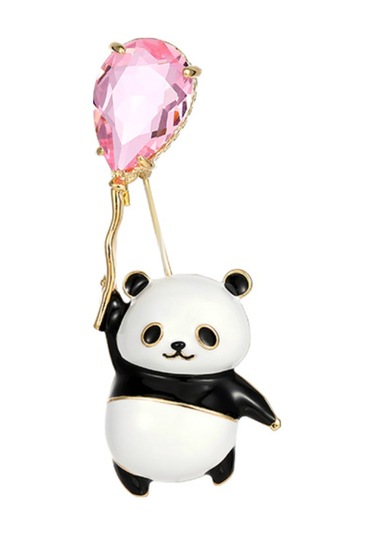 Monyee Panda Balon Desenli Kristal Yaprak Broş - Yarı İpek Pırlanta Ve Alyuminyum Alaşımlı, 7.3x3.5cm, Tekli Opp Çanta Paketi Çok Renkli