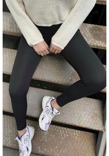 Madmext Siyah Yüksek Bel Kadın Fitilli Tayt Mg1625 SiYAH